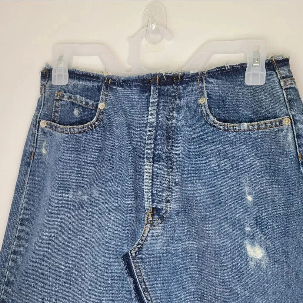 ZARA WOMAN Premium Denim Collection Cutoff Mini Skirt Distressed Button Fly - Picture 2 of 8